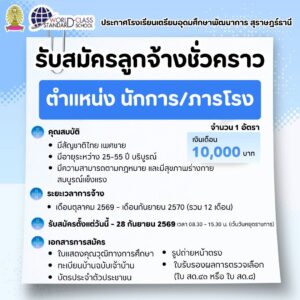 การรับสมัครลูกจ้างชั่วคราว ตำแหน่ง นักการ/ภารโรง